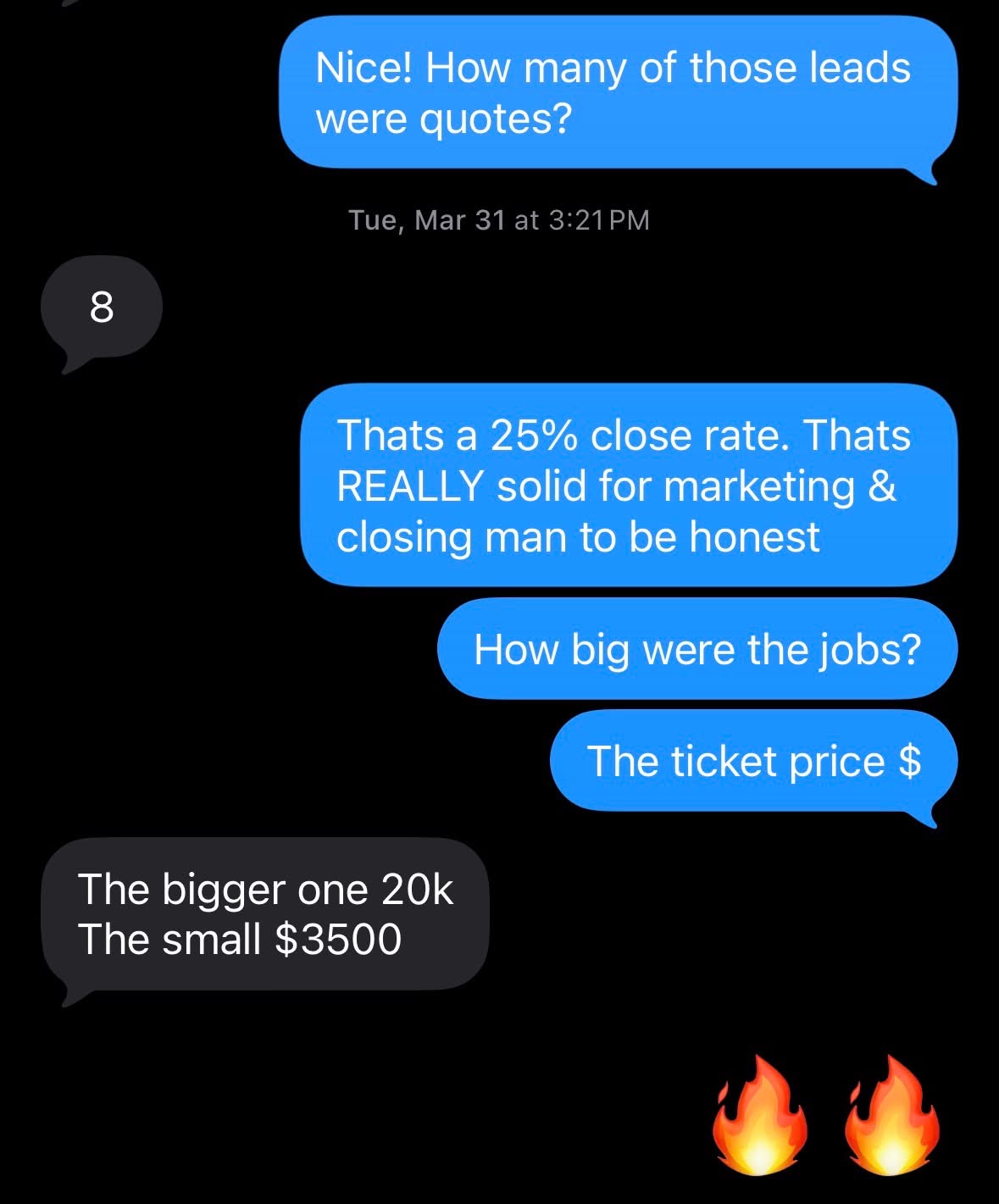 25% close rate, $20k and $3,500 jobs